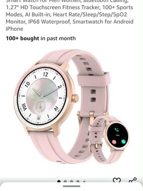 Rose Gold Case Pink Silicone Smartwatch with Fitness Features